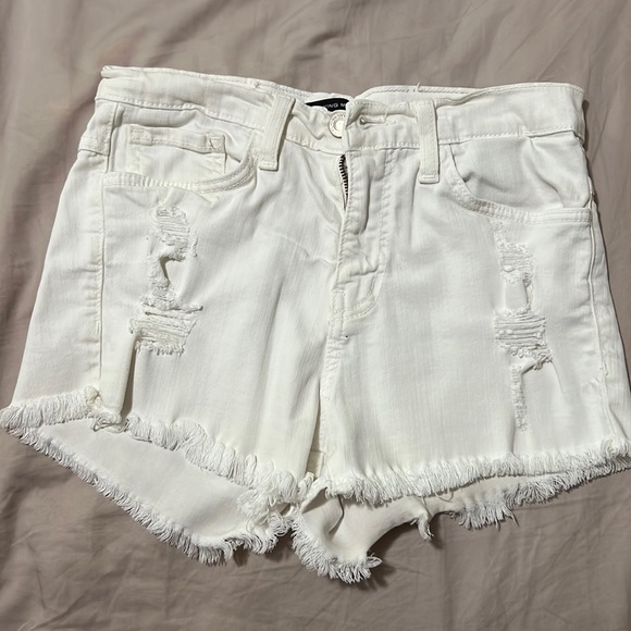 Flying Monkey Pants - Flying Monkey White Distressed Jean Shorts